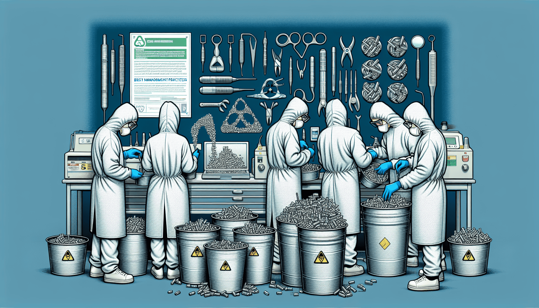 Illustration of dental professionals handling amalgam waste