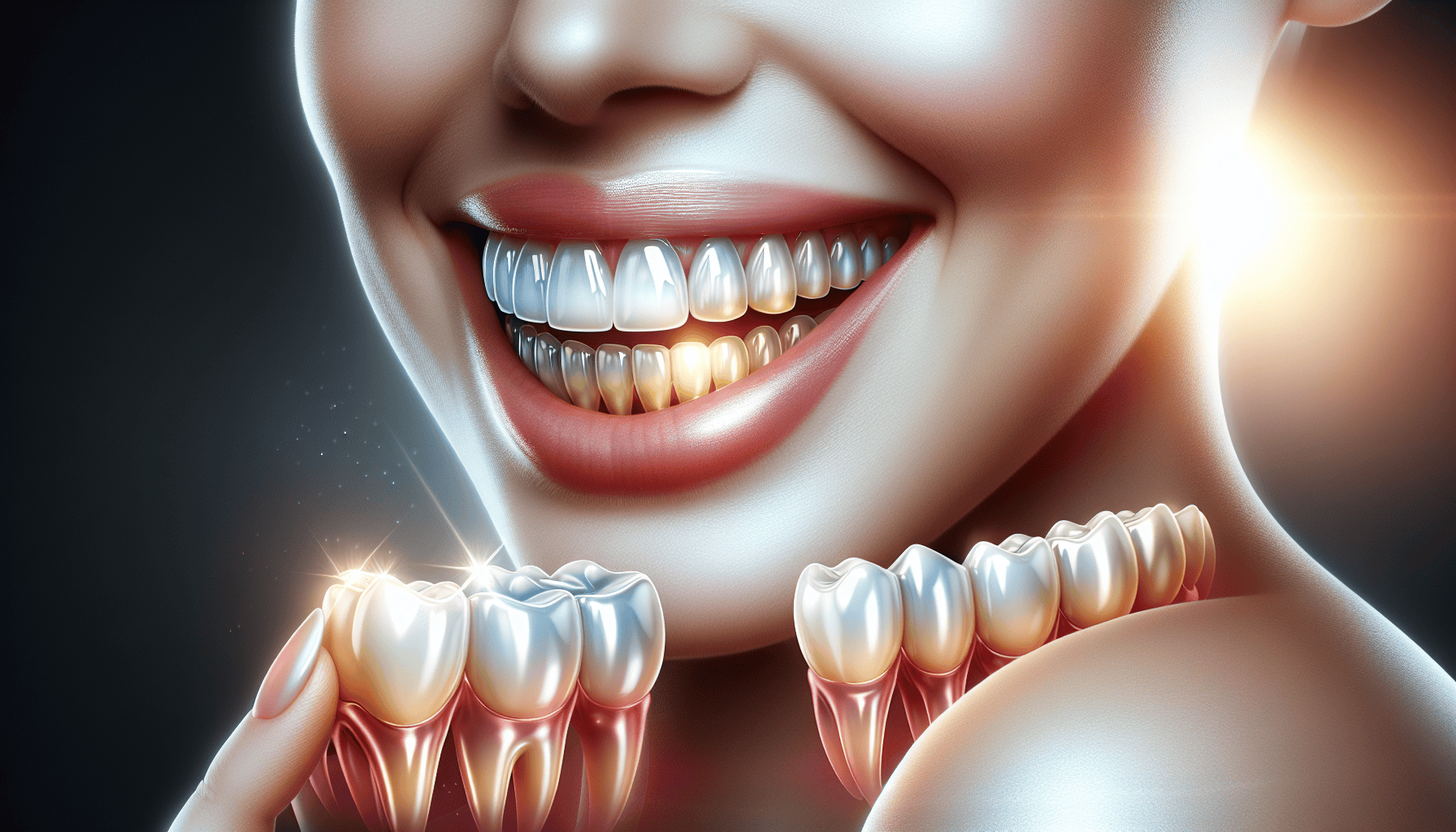 Illustration of a patient with ceramic dental implants and natural teeth